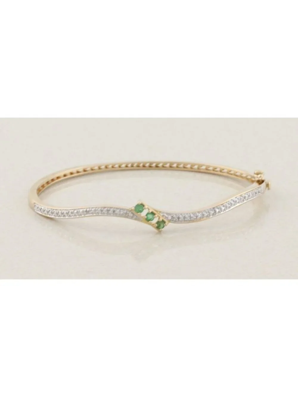 18k Gold Over Sterling Silver Natural Emerald Bangle Bracelet 7